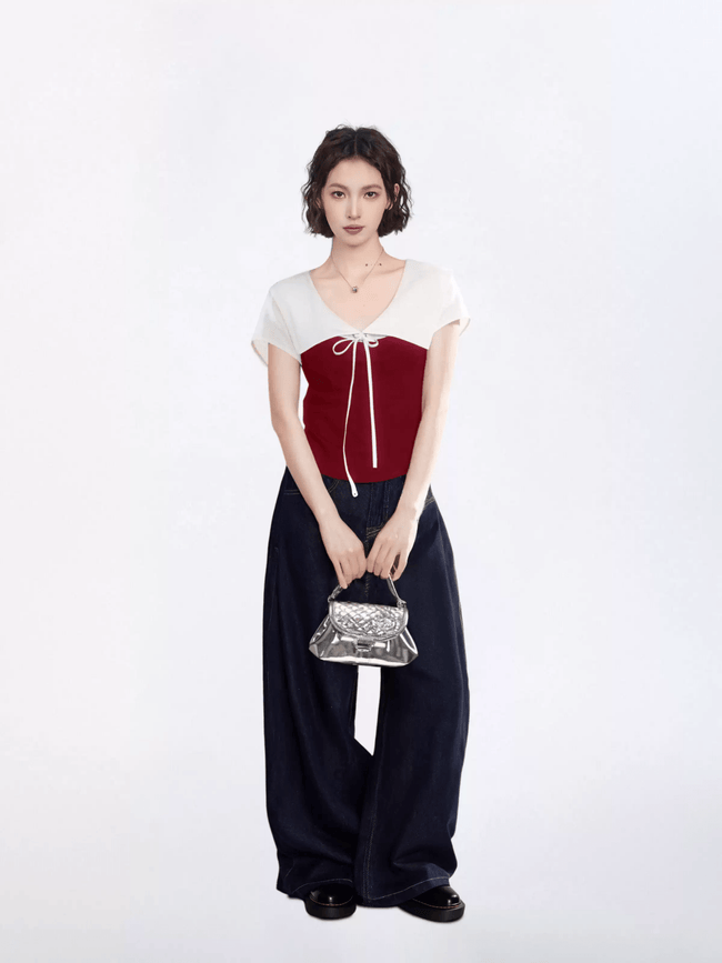 Contrast Collar Faux-Layered Cropped Tee Main Image