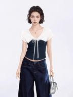 Contrast Collar Faux - Layered Cropped Tee - COPPING THREADS - CT Select
