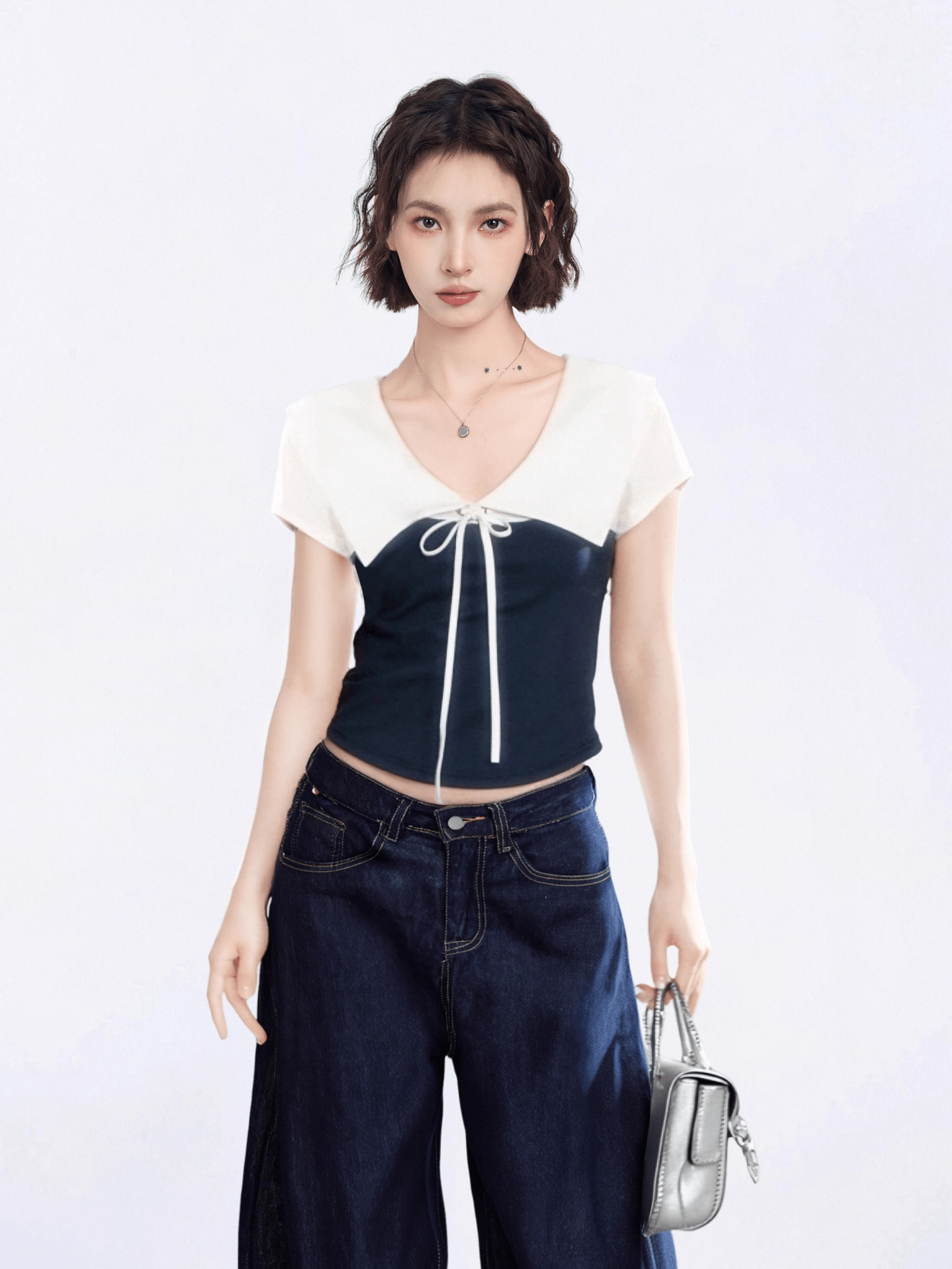 Contrast Collar Faux - Layered Cropped Tee - COPPING THREADS - CT Select