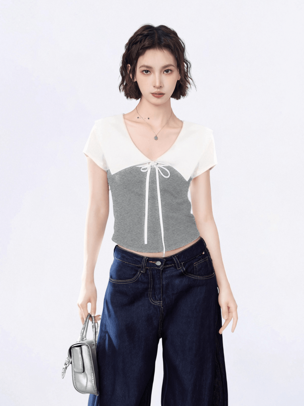 Contrast Collar Faux - Layered Cropped Tee - COPPING THREADS - CT Select