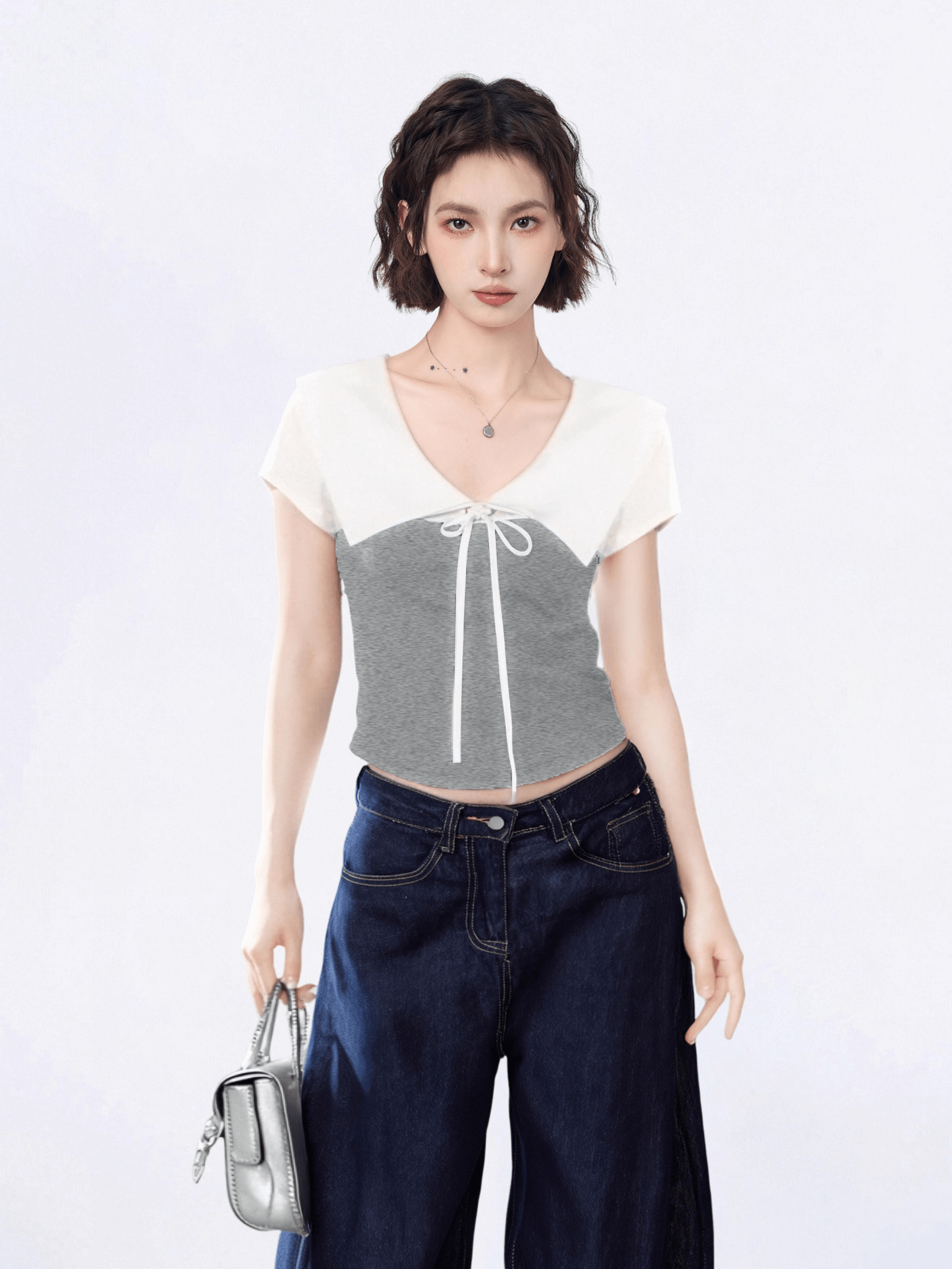 Contrast Collar Faux - Layered Cropped Tee - COPPING THREADS - CT Select