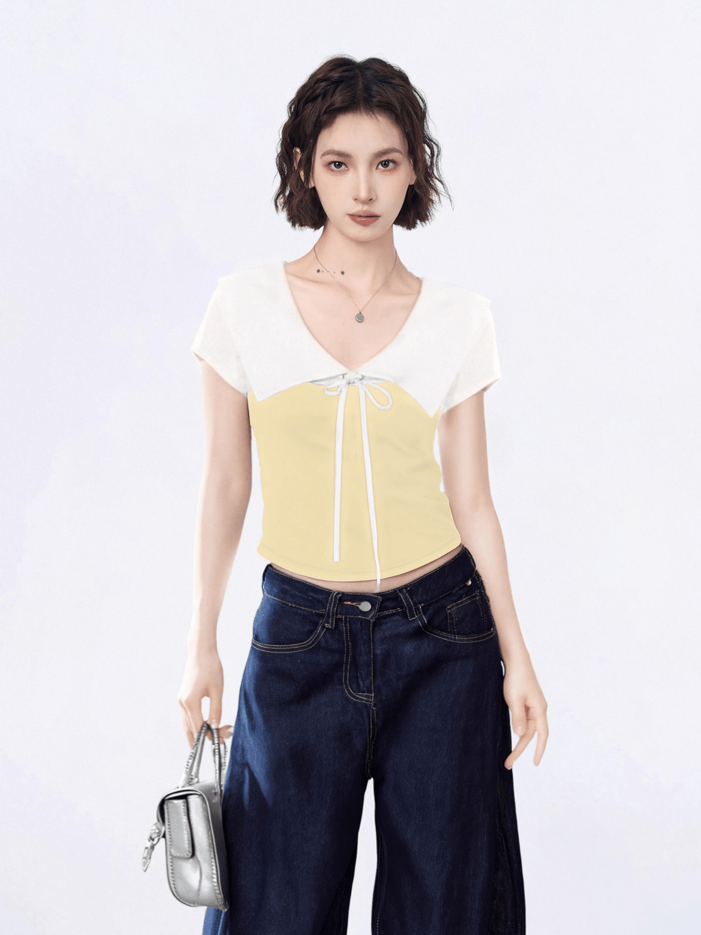 Contrast Collar Faux - Layered Cropped Tee - COPPING THREADS - CT Select