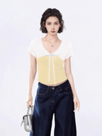 Contrast Collar Faux - Layered Cropped Tee - COPPING THREADS - CT Select