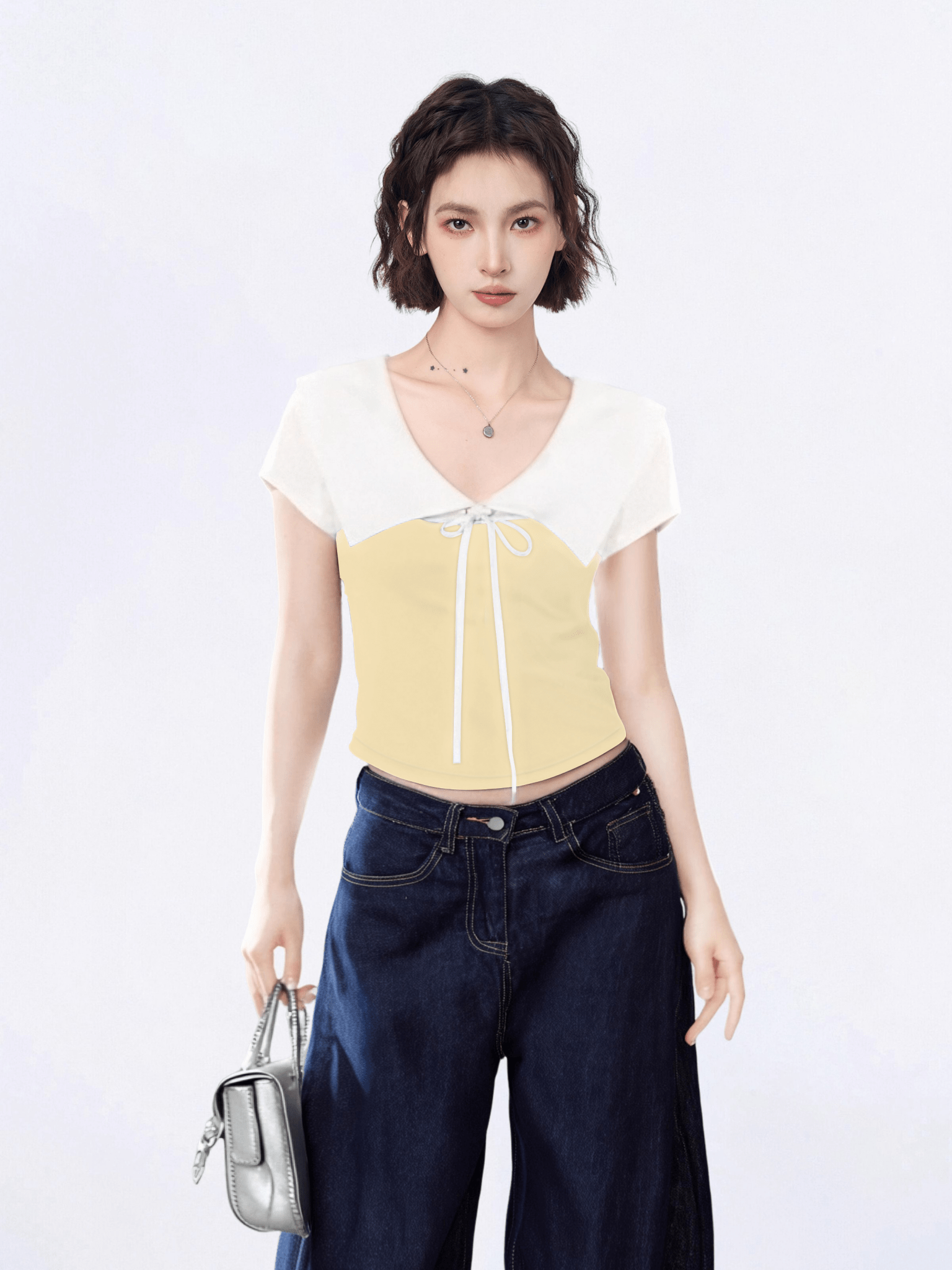 Contrast Collar Faux - Layered Cropped Tee - COPPING THREADS - CT Select
