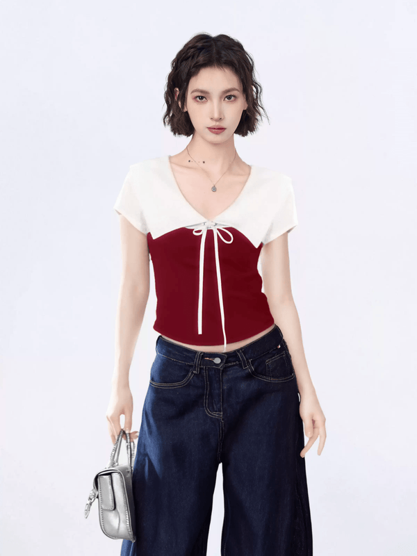 Contrast Collar Faux - Layered Cropped Tee - COPPING THREADS - CT Select