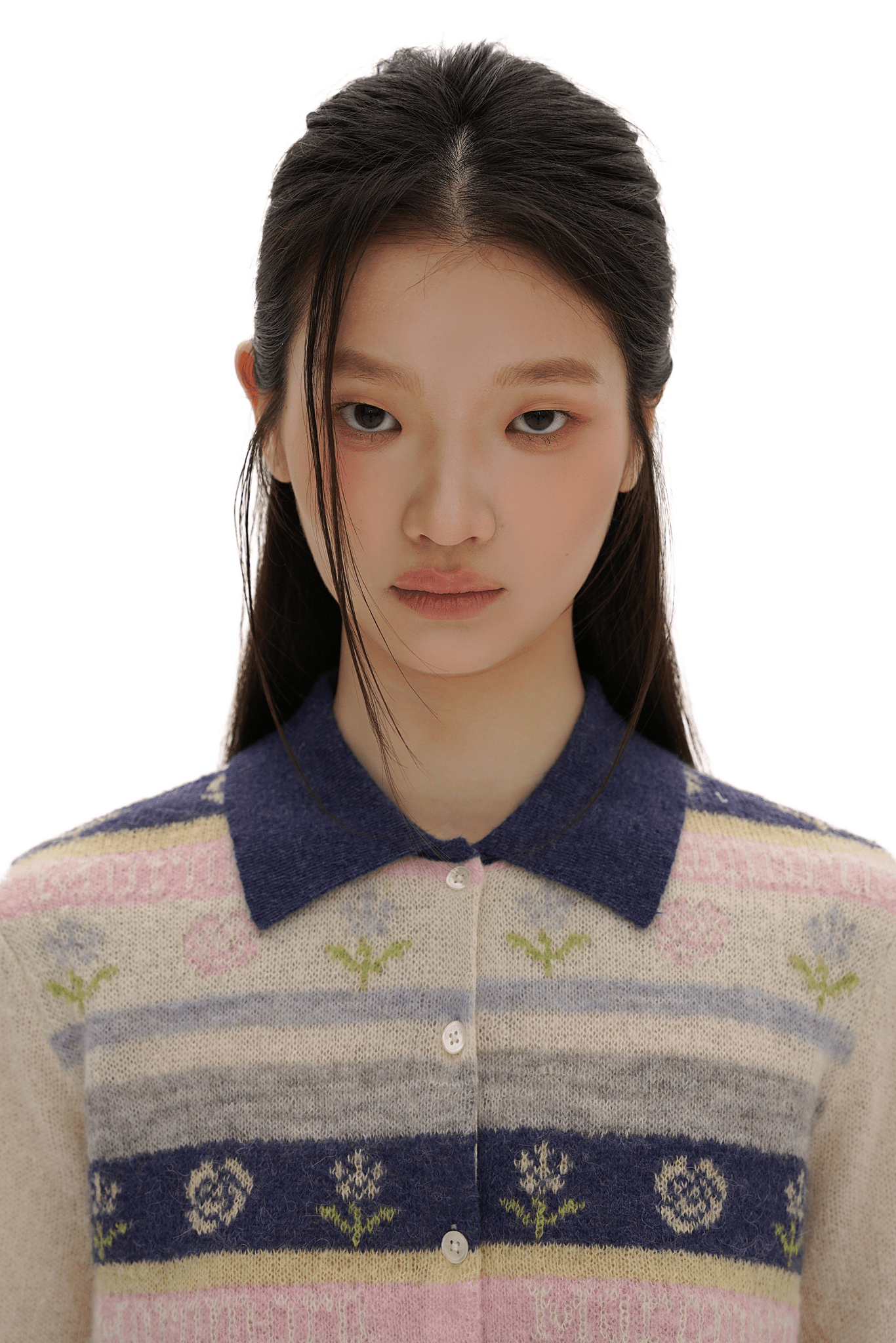 Contrast Colorful Striped Floral Knit Cardigan - COPPING THREADS - MOROMORO