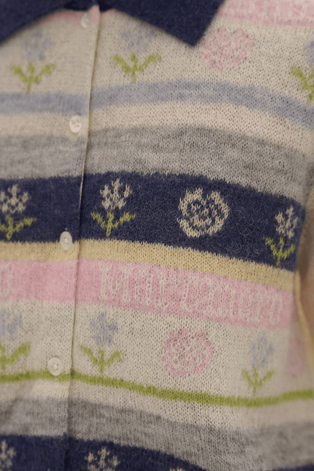 Contrast Colorful Striped Floral Knit Cardigan - COPPING THREADS - MOROMORO