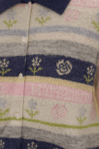 Contrast Colorful Striped Floral Knit Cardigan - COPPING THREADS - MOROMORO