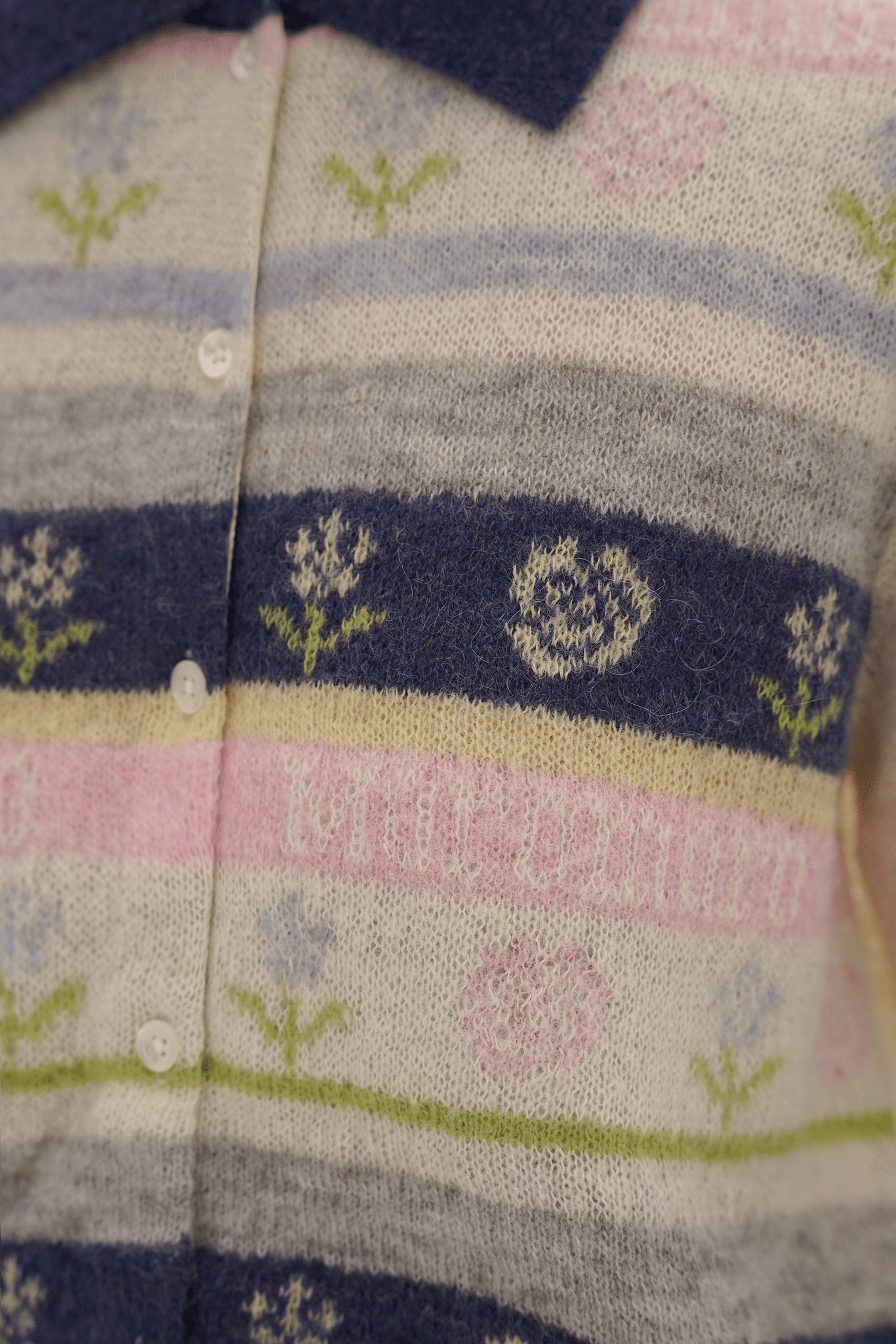 Contrast Colorful Striped Floral Knit Cardigan - COPPING THREADS - MOROMORO