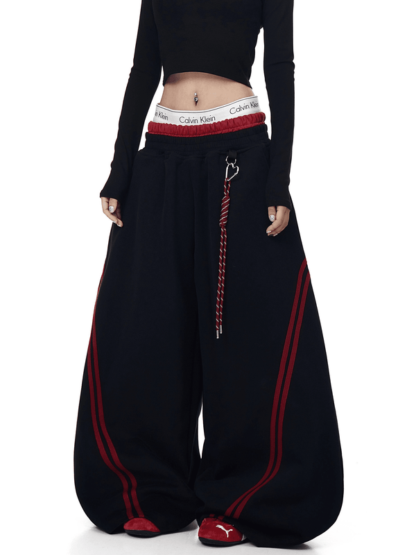 Contrast Double Waistband Stripe Panel Sweatpants - COPPING THREADS - CT Select
