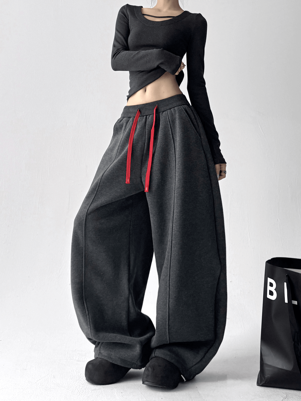 Contrast Drawstring Fleece Wide - Leg Sweatpants - COPPING THREADS - CT Select