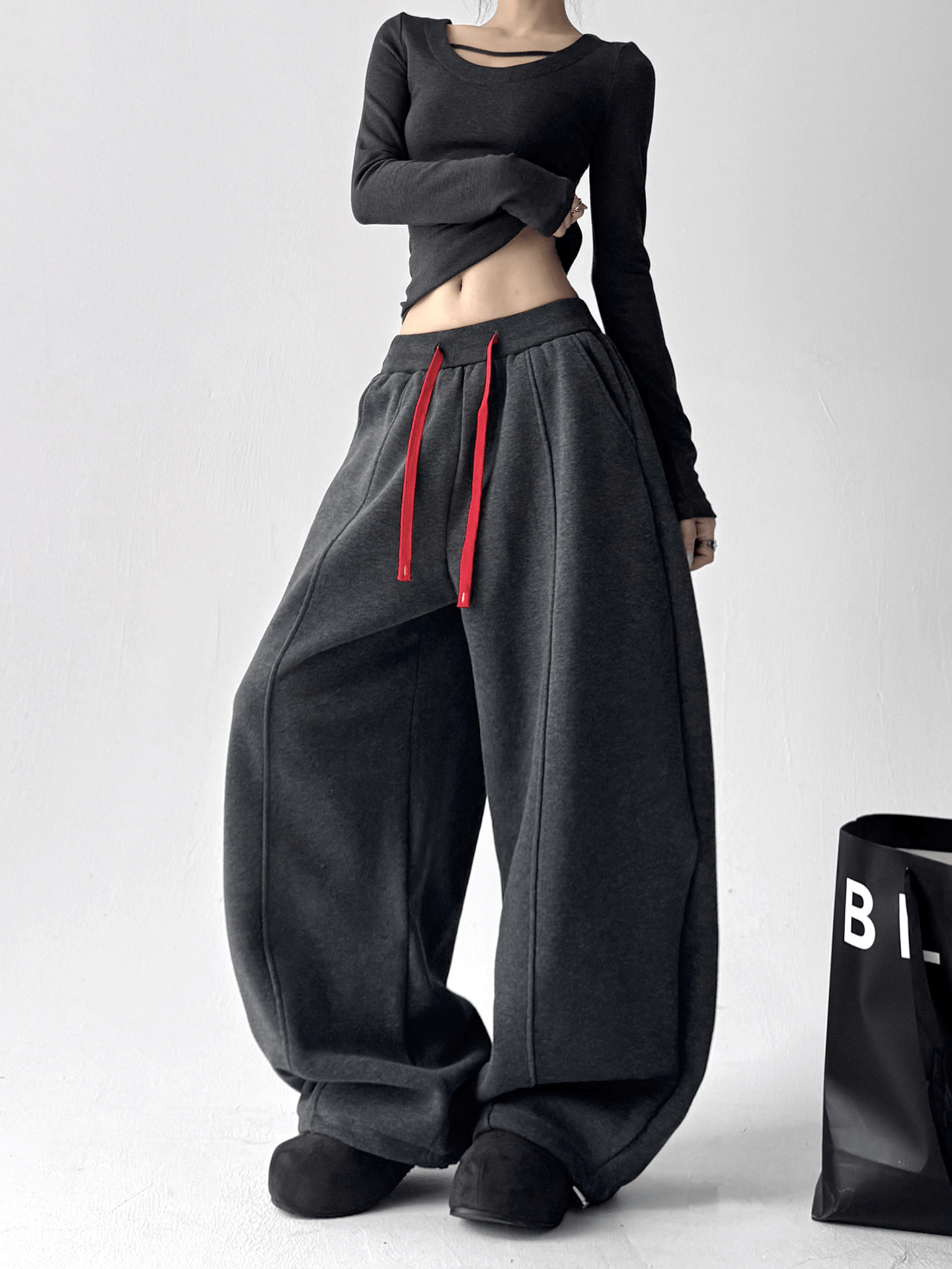 Contrast Drawstring Fleece Wide - Leg Sweatpants - COPPING THREADS - CT Select
