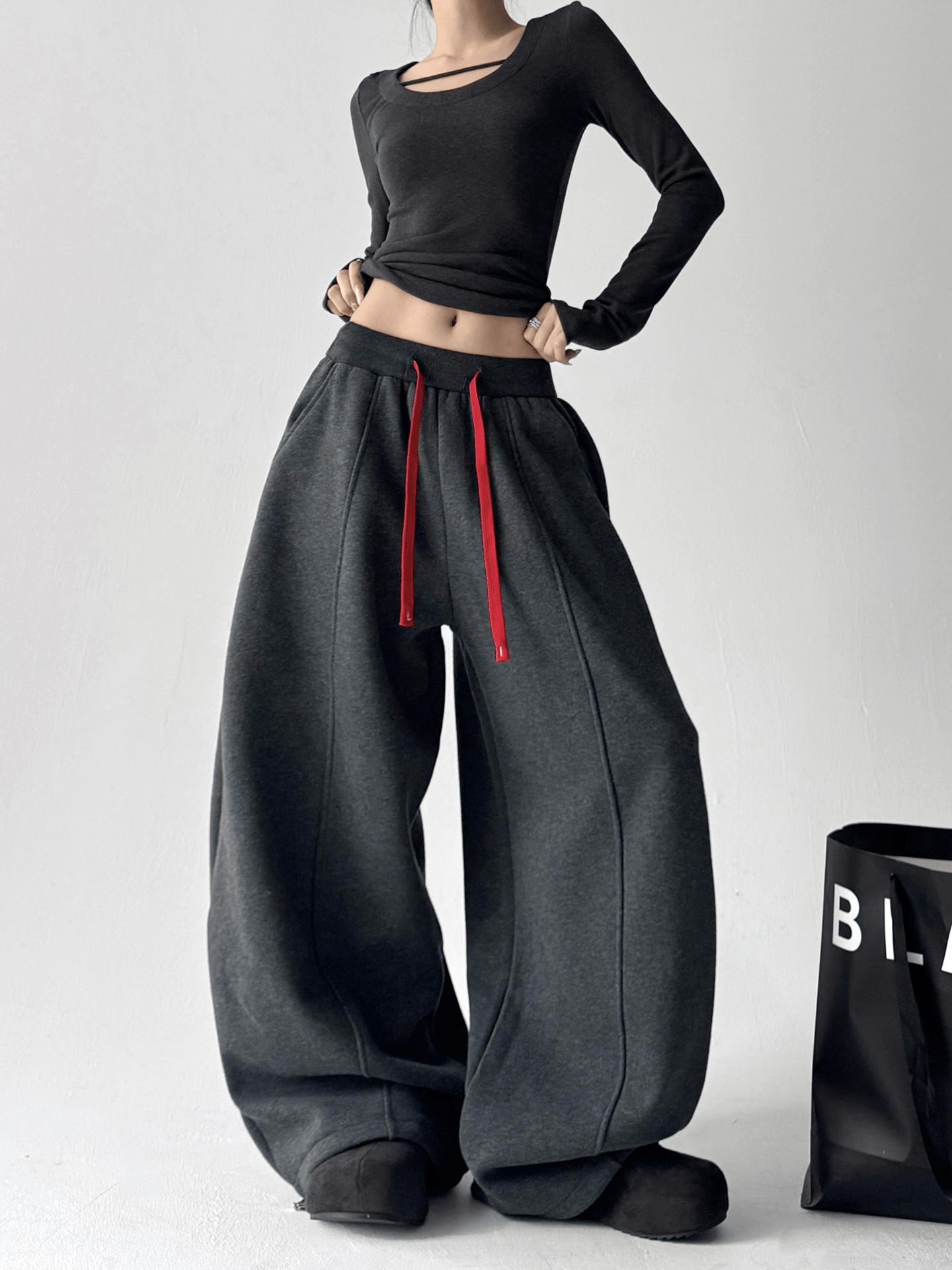 Contrast Drawstring Fleece Wide - Leg Sweatpants - COPPING THREADS - CT Select