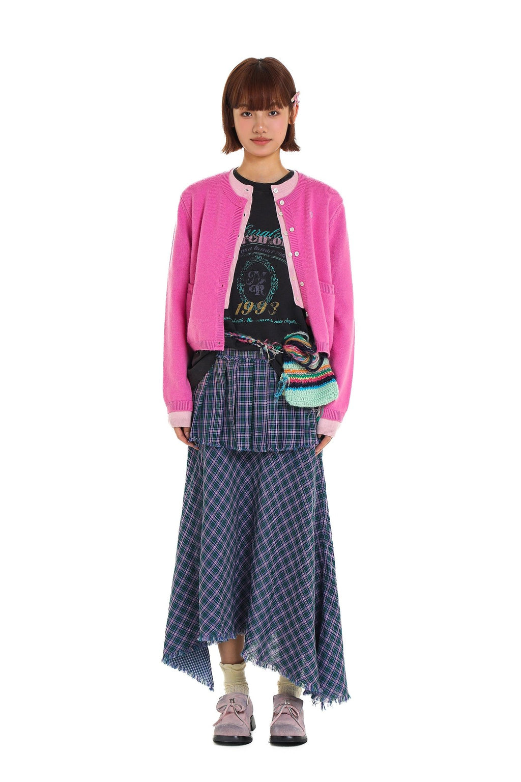 Contrast Layered Look Shell Button Knit Cardigan - COPPING THREADS - MOROMORO