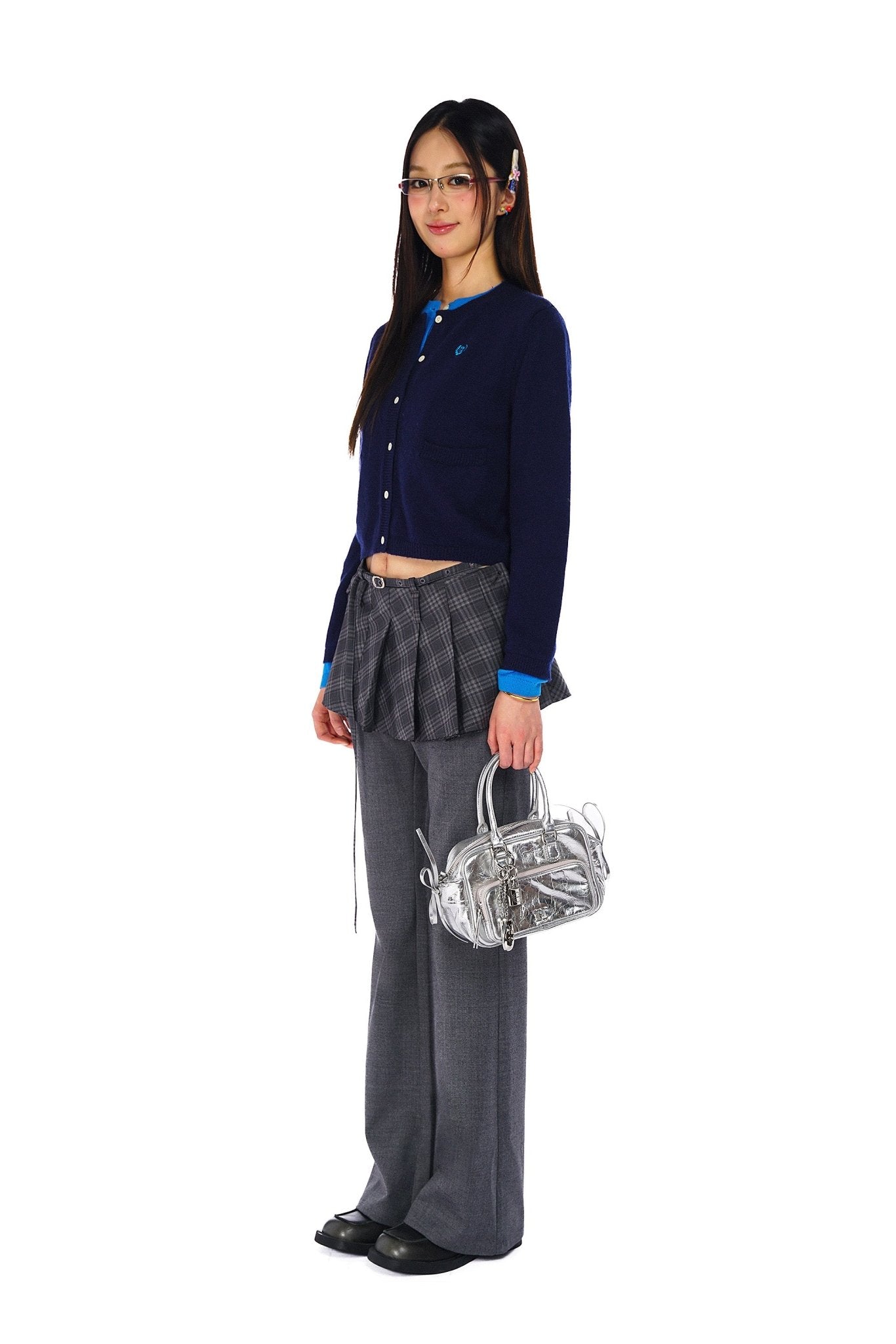 Contrast Layered Look Shell Button Knit Cardigan - COPPING THREADS - MOROMORO