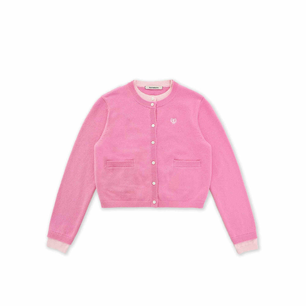 Contrast Layered Look Shell Button Knit Cardigan - COPPING THREADS - MOROMORO