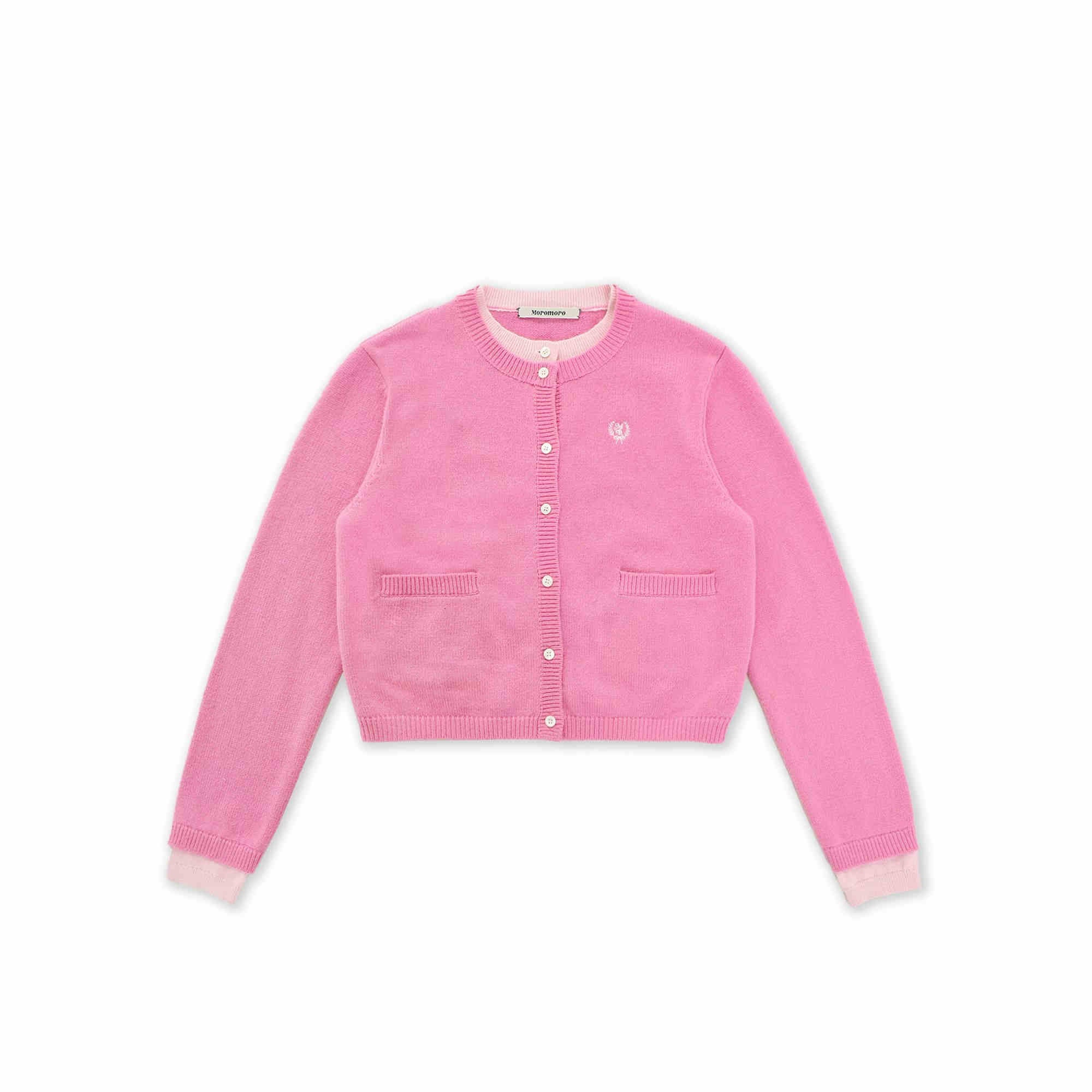 Contrast Layered Look Shell Button Knit Cardigan - COPPING THREADS - MOROMORO