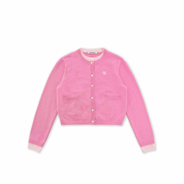Contrast Layered Look Shell Button Knit Cardigan - COPPING THREADS - MOROMORO