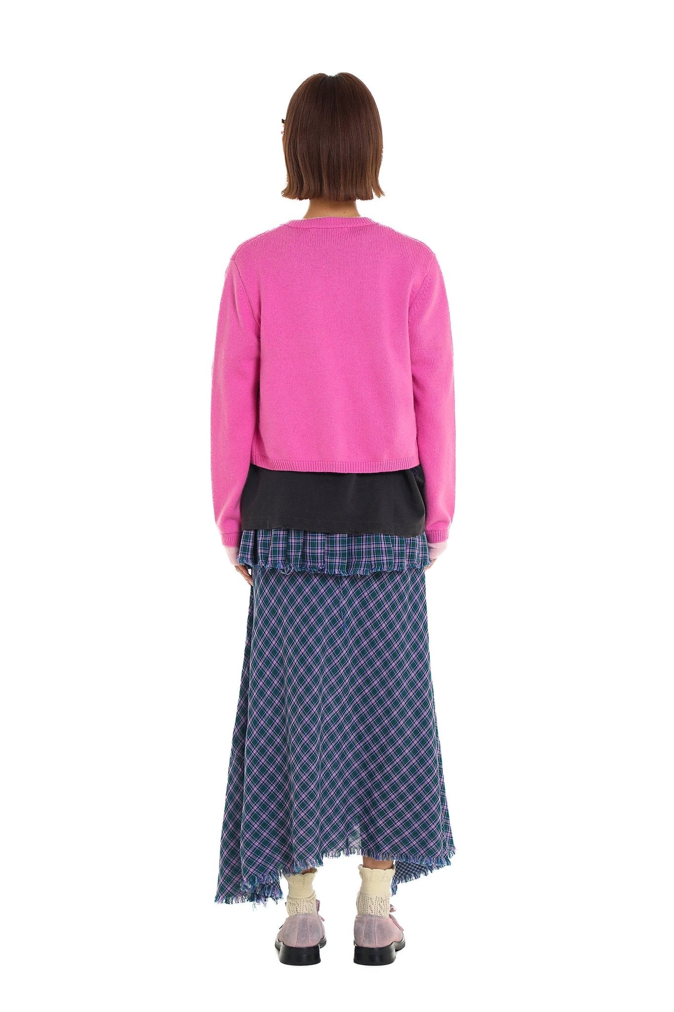 Contrast Layered Look Shell Button Knit Cardigan - COPPING THREADS - MOROMORO