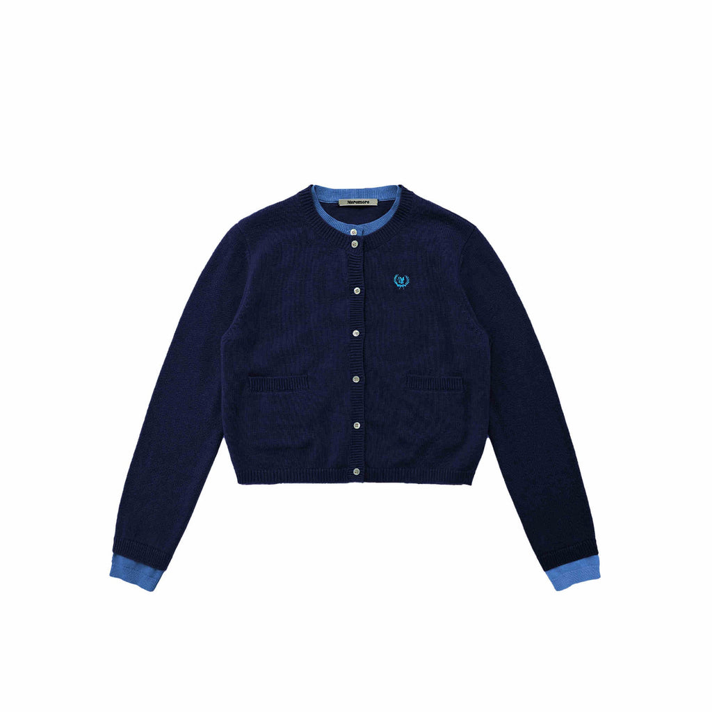 Contrast Layered Look Shell Button Knit Cardigan - COPPING THREADS - MOROMORO