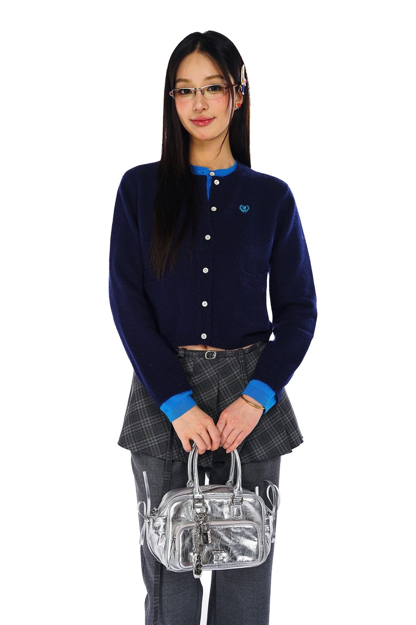 Contrast Layered Look Shell Button Knit Cardigan Secondary image