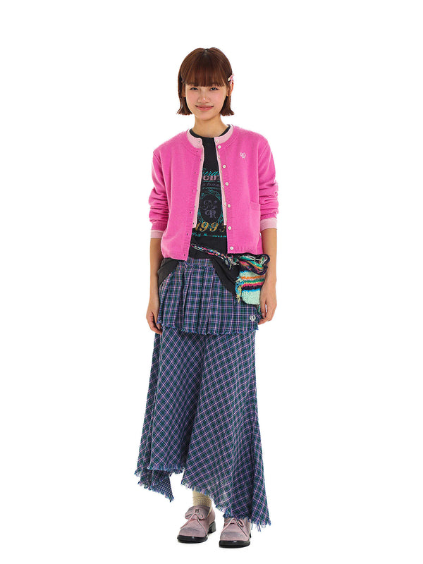 Contrast Layered Look Shell Button Knit Cardigan - COPPING THREADS - MOROMORO