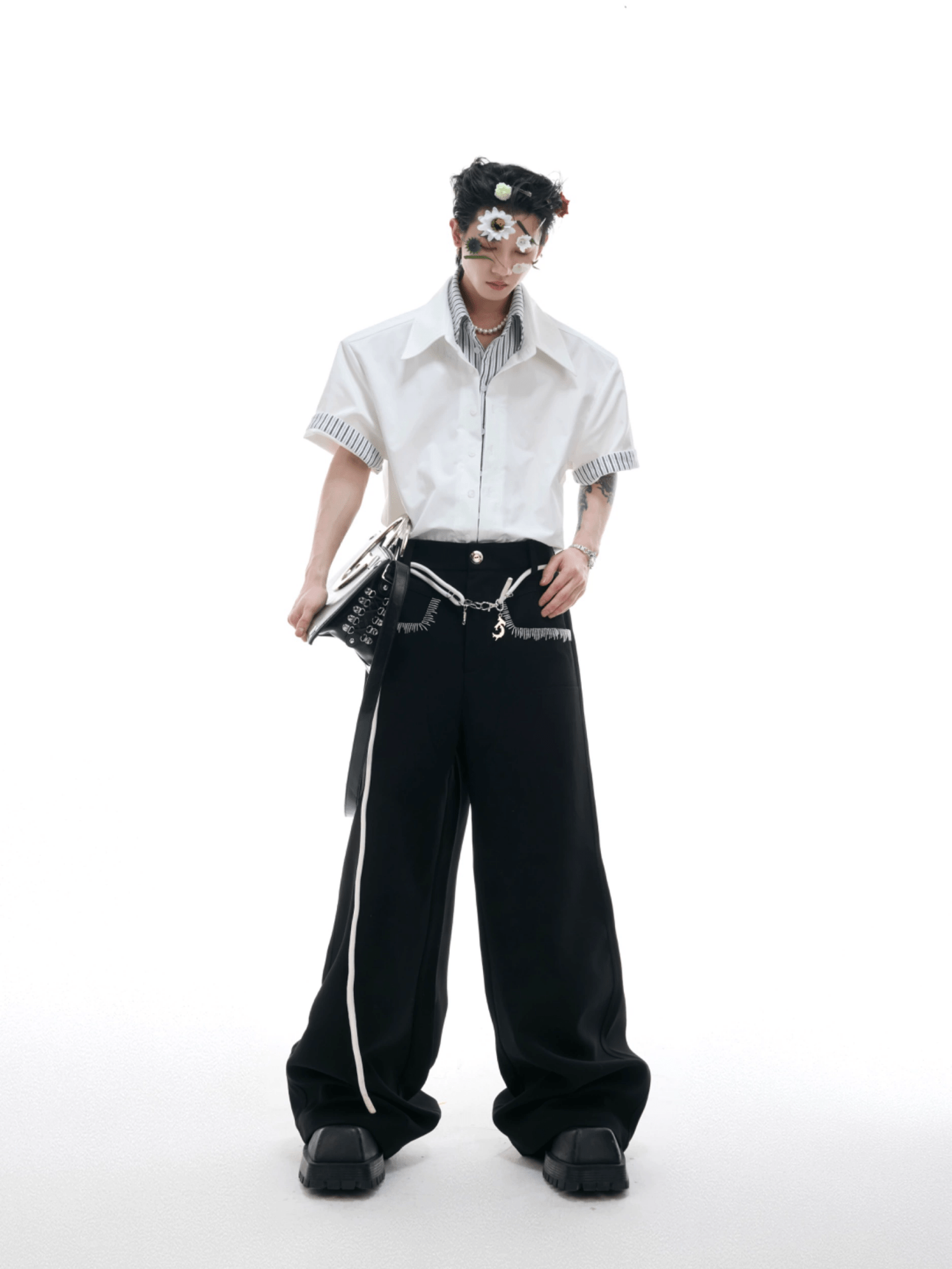 Contrast Layered Stripe Panel Short Sleeve Shirt - COPPING THREADS - ArguE CulturE