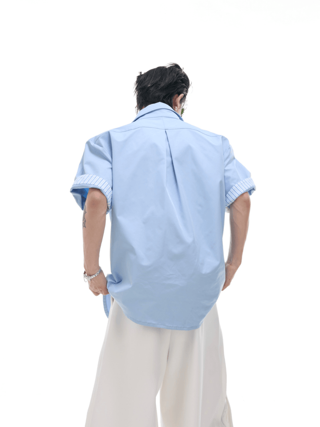 Contrast Layered Stripe Panel Short Sleeve Shirt Main Image