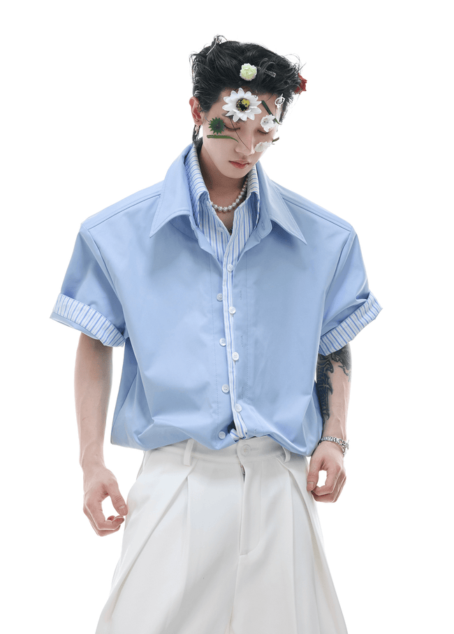 Contrast Layered Stripe Panel Short Sleeve Shirt - COPPING THREADS - ArguE CulturE Hover Image