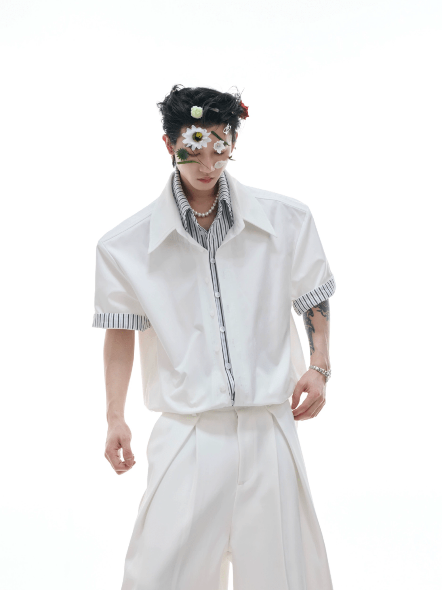 Contrast Layered Stripe Panel Short Sleeve Shirt - COPPING THREADS - ArguE CulturE