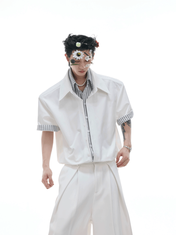 Contrast Layered Stripe Panel Short Sleeve Shirt - COPPING THREADS - ArguE CulturE