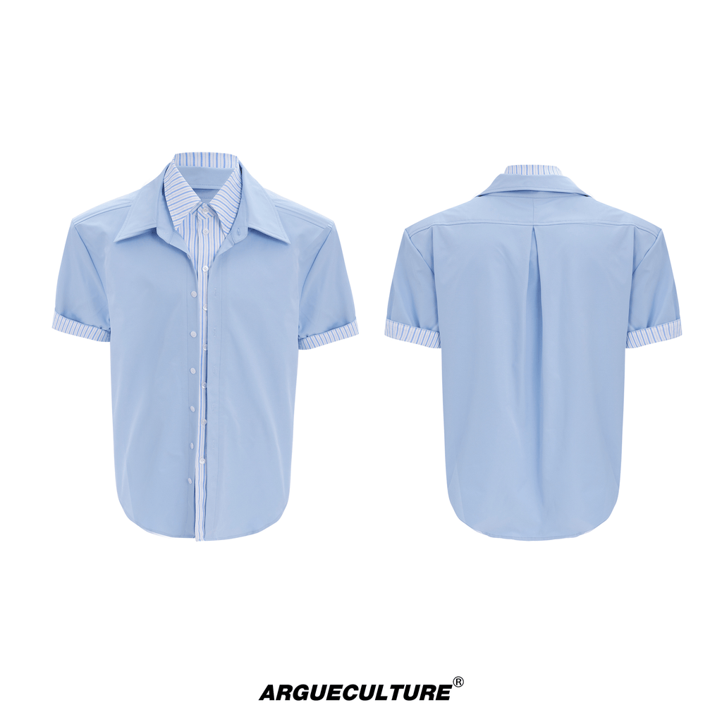Contrast Layered Stripe Panel Short Sleeve Shirt - COPPING THREADS - ArguE CulturE