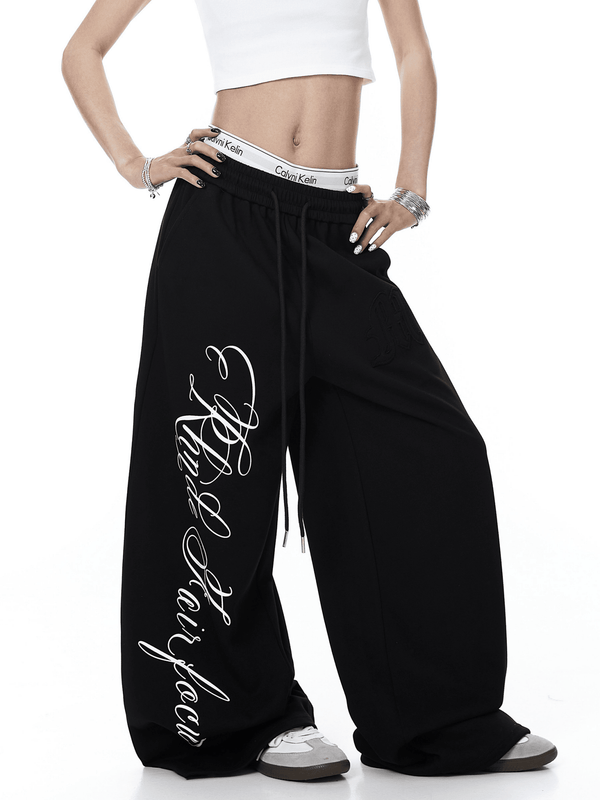 Contrast Letter Print Drawstring Sweatpants - COPPING THREADS - CT Select