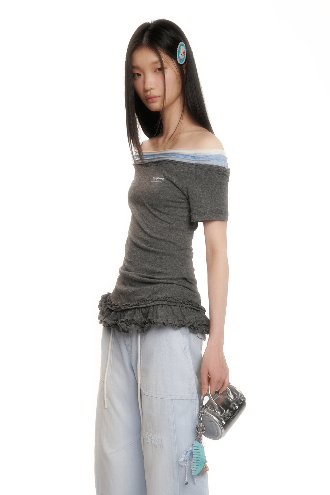 Contrast Off - Shoulder Layered - Look Lace Hem Tee - COPPING THREADS - MOROMORO