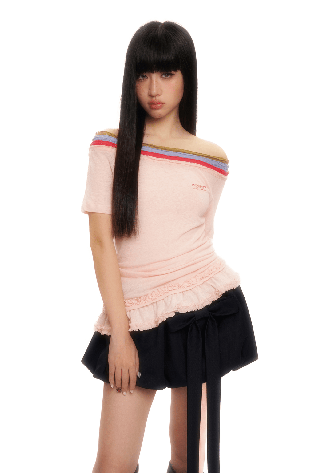 Contrast Off - Shoulder Layered - Look Lace Hem Tee - COPPING THREADS - MOROMORO