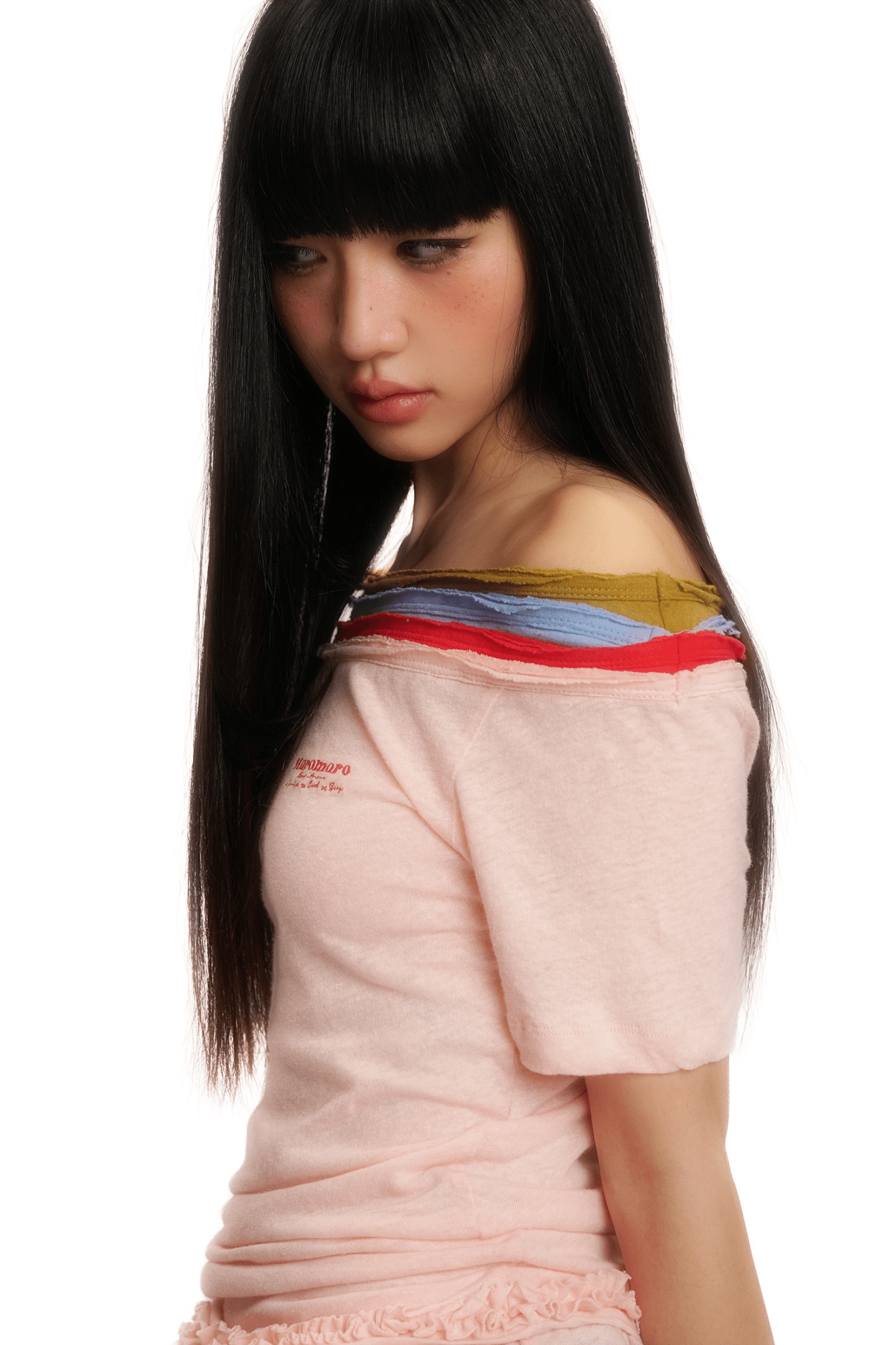 Contrast Off - Shoulder Layered - Look Lace Hem Tee - COPPING THREADS - MOROMORO