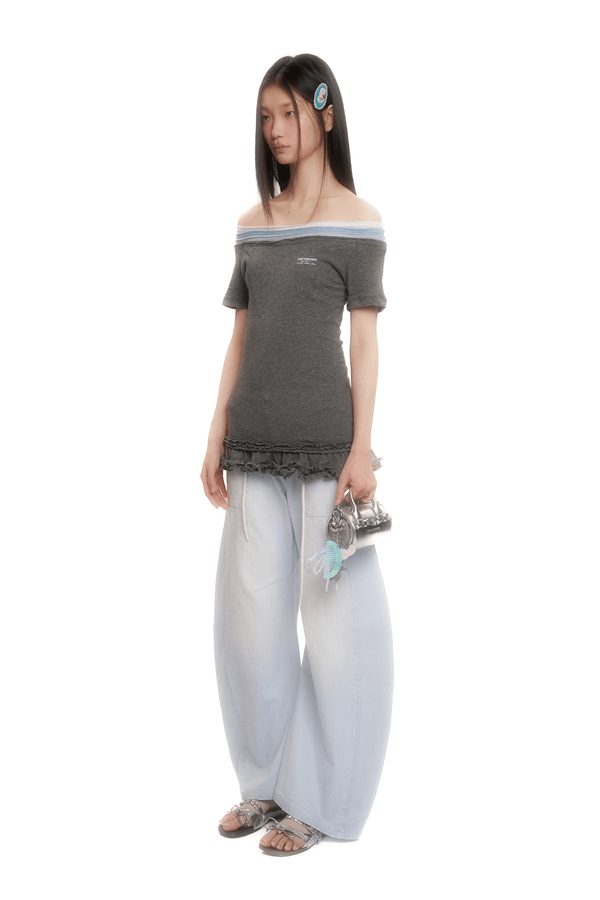 Contrast Off - Shoulder Layered - Look Lace Hem Tee - COPPING THREADS - MOROMORO