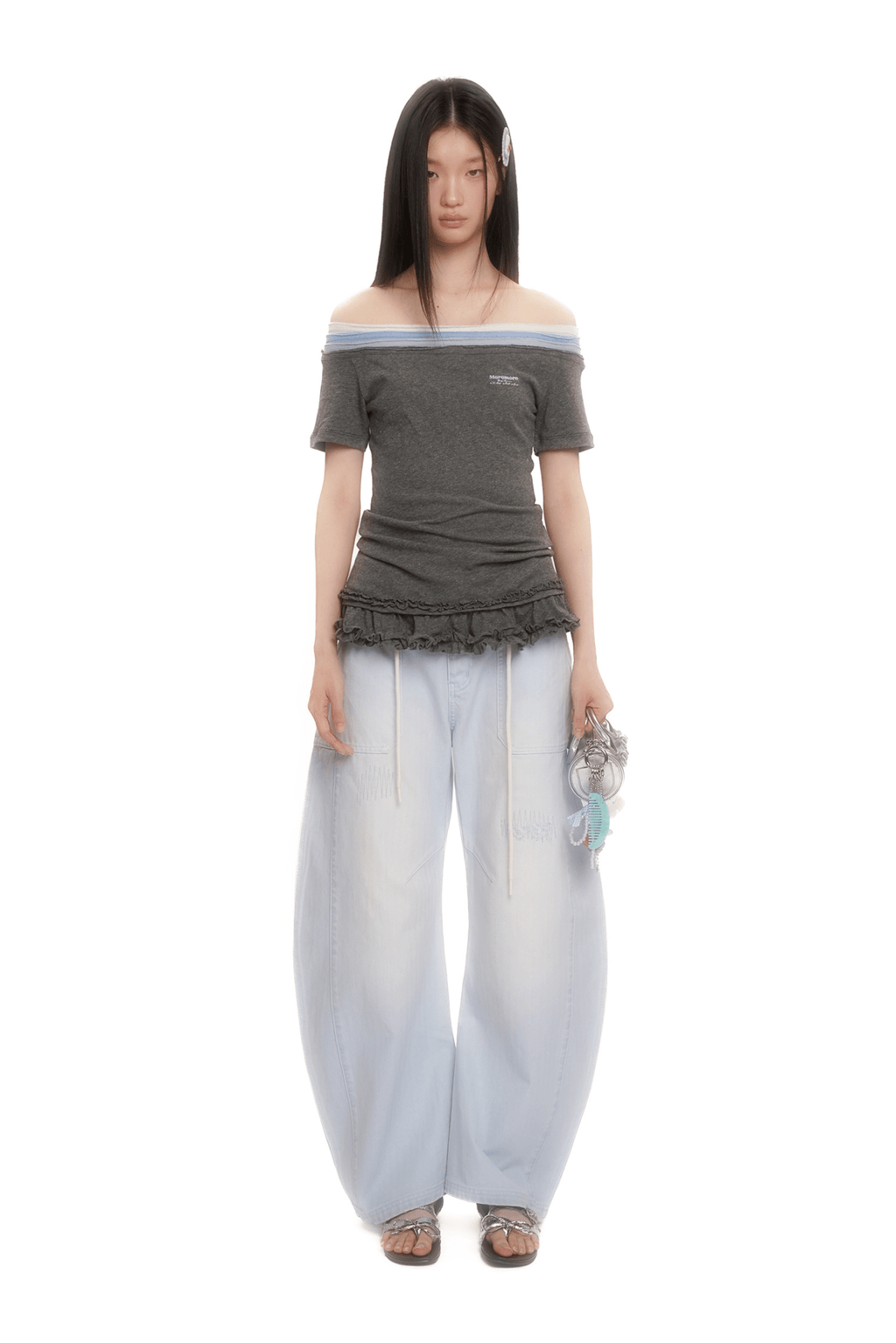 Contrast Off - Shoulder Layered - Look Lace Hem Tee - COPPING THREADS - MOROMORO