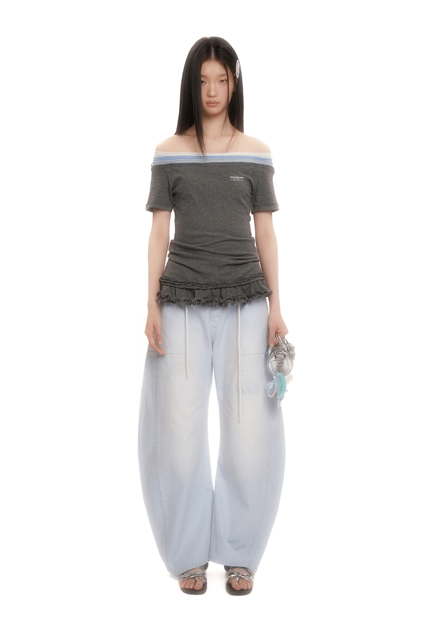 Contrast Off - Shoulder Layered - Look Lace Hem Tee - COPPING THREADS - MOROMORO