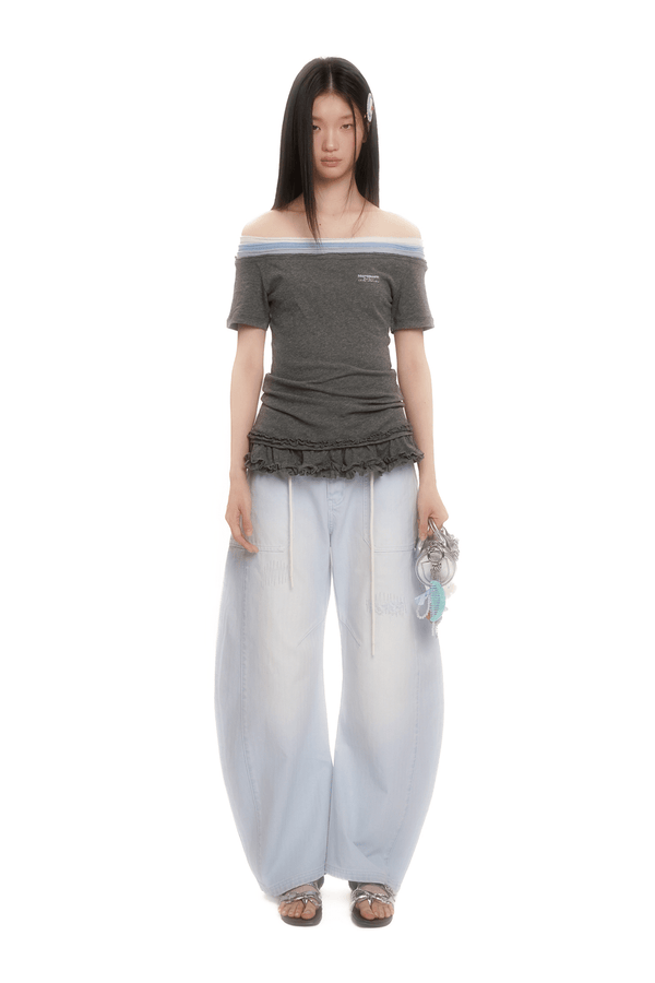 Contrast Off - Shoulder Layered - Look Lace Hem Tee - COPPING THREADS - MOROMORO