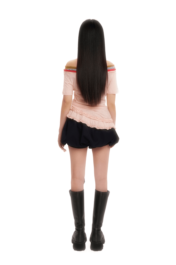 Contrast Off - Shoulder Layered - Look Lace Hem Tee - COPPING THREADS - MOROMORO
