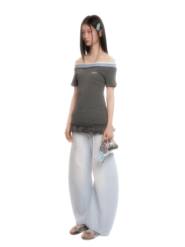 Contrast Off - Shoulder Layered - Look Lace Hem Tee - COPPING THREADS - MOROMORO