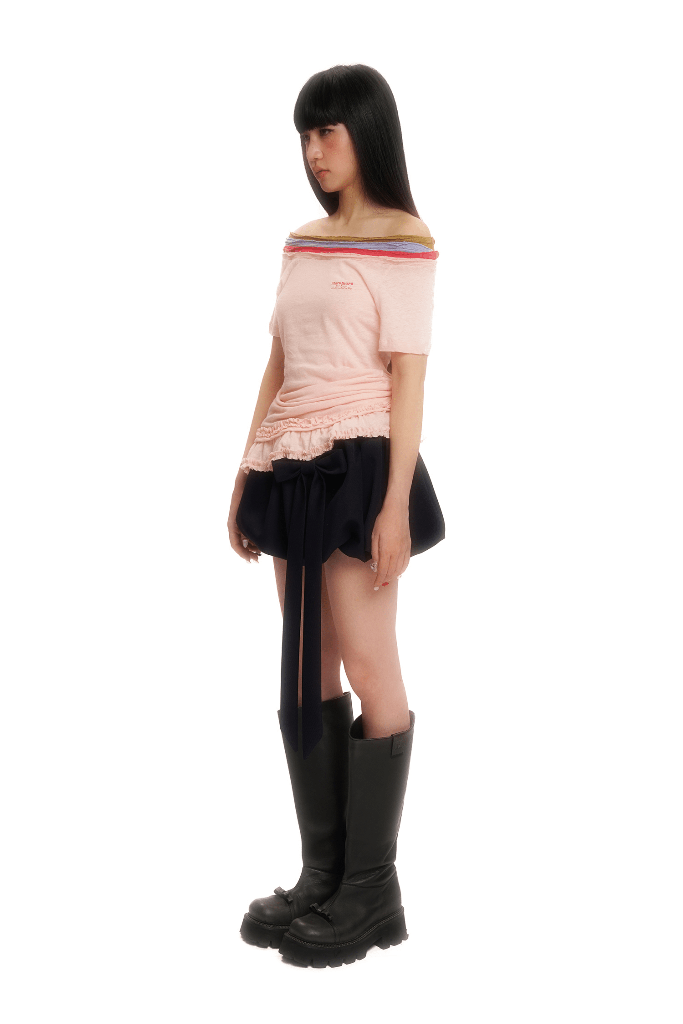 Contrast Off - Shoulder Layered - Look Lace Hem Tee - COPPING THREADS - MOROMORO