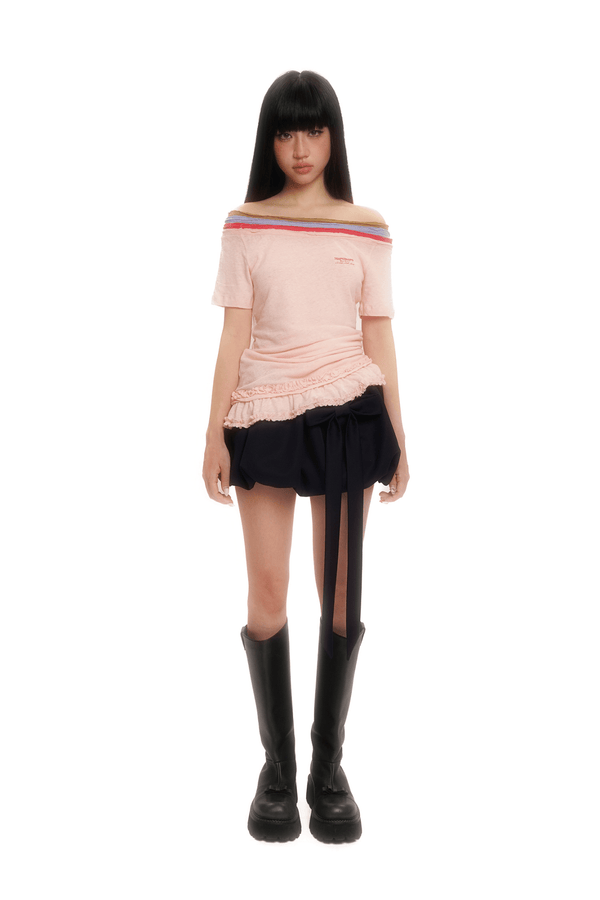 Contrast Off - Shoulder Layered - Look Lace Hem Tee - COPPING THREADS - MOROMORO