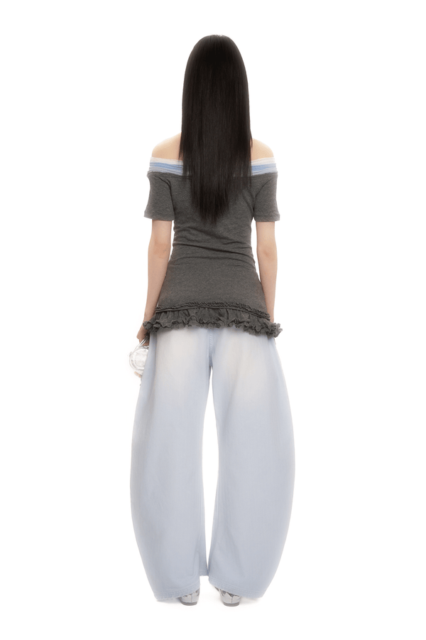 Contrast Off - Shoulder Layered - Look Lace Hem Tee - COPPING THREADS - MOROMORO