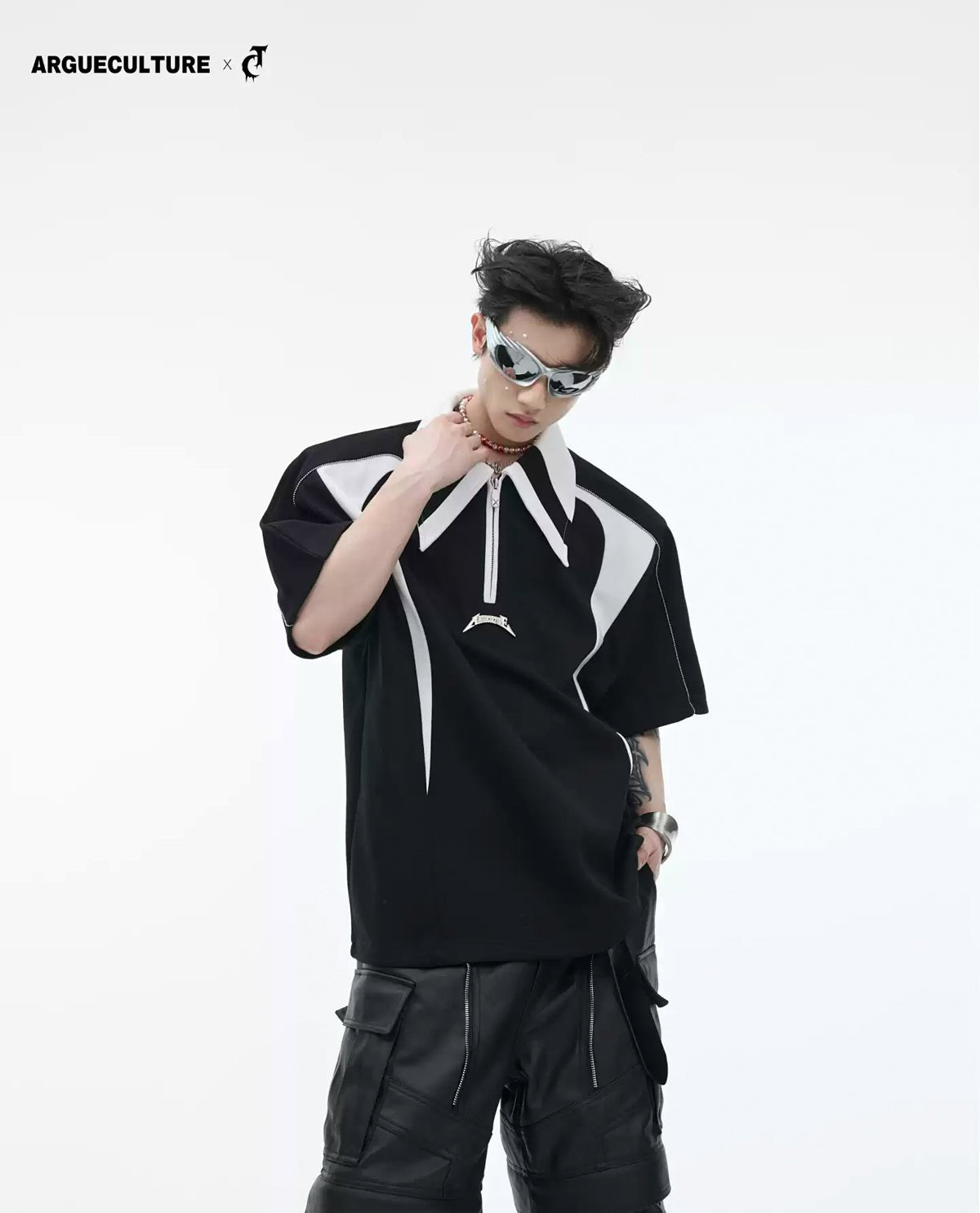 Contrast-Panel Padded-Shoulder Polo Shirt - COPPING THREADS - Argue Culture