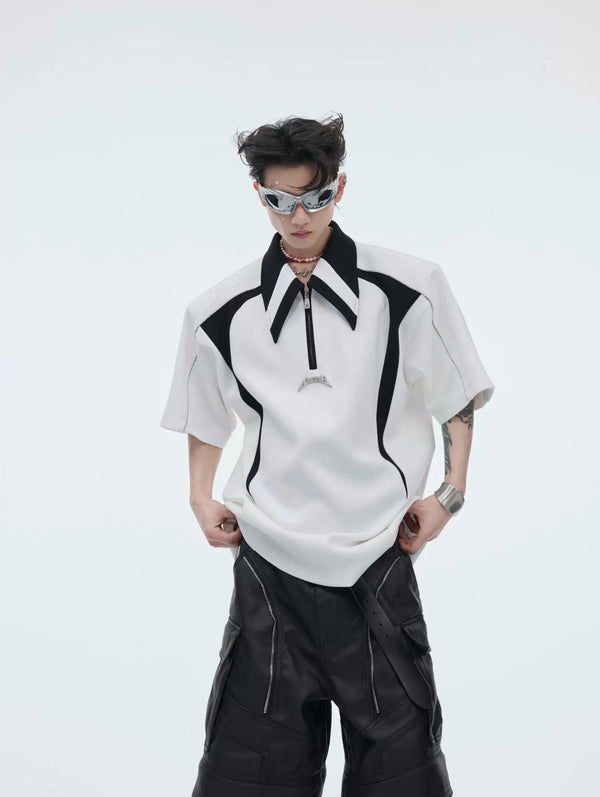 Contrast-Panel Padded-Shoulder Polo Shirt - COPPING THREADS - Argue Culture