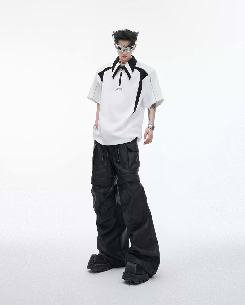Contrast-Panel Padded-Shoulder Polo Shirt - COPPING THREADS - Argue Culture