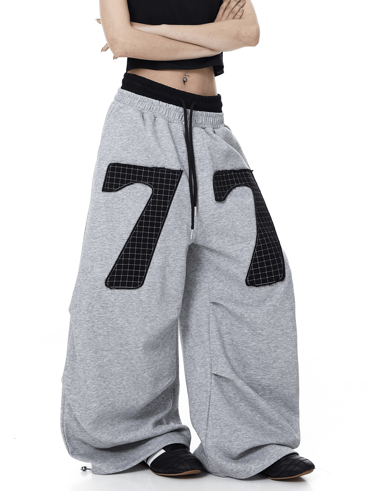 Contrast Patch Embroidered Double Waist Sweatpants - COPPING THREADS - CT Select