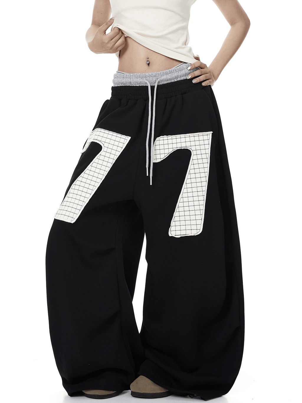 Contrast Patch Embroidered Double Waist Sweatpants - COPPING THREADS - CT Select